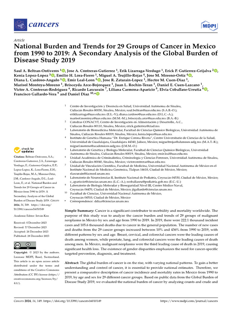 National Burden and Trends For 29 Groups of Cancer in Mexico | PDF