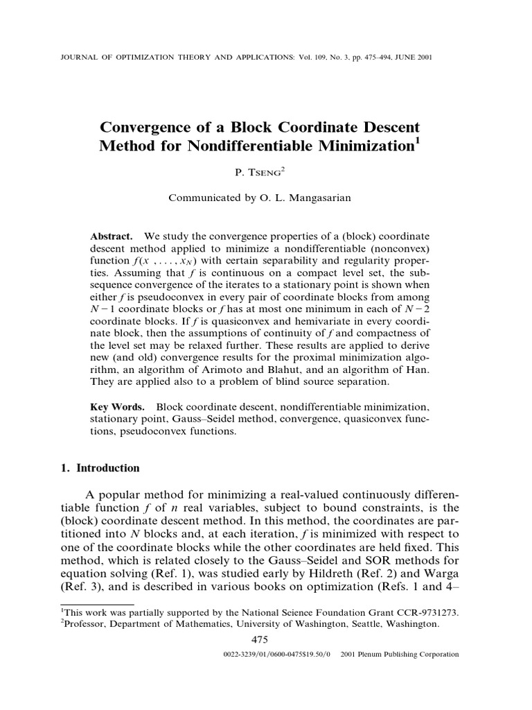 Convergence of A Block Coordinate Descent Method For Nondifferentiable ...