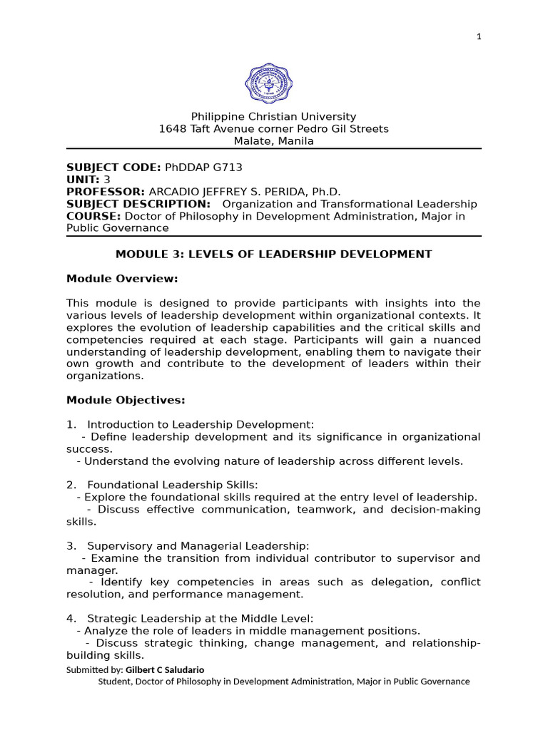Module 3 Levels of Leadership Development | PDF | Leadership | Career ...