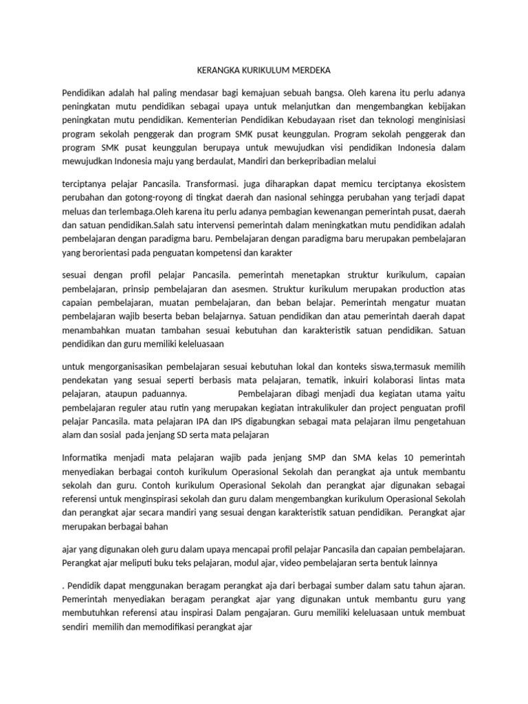 Kerangka Kurikulum Merdeka | PDF