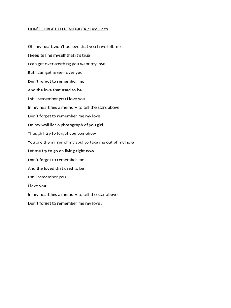 Dont Forget To Remember | PDF