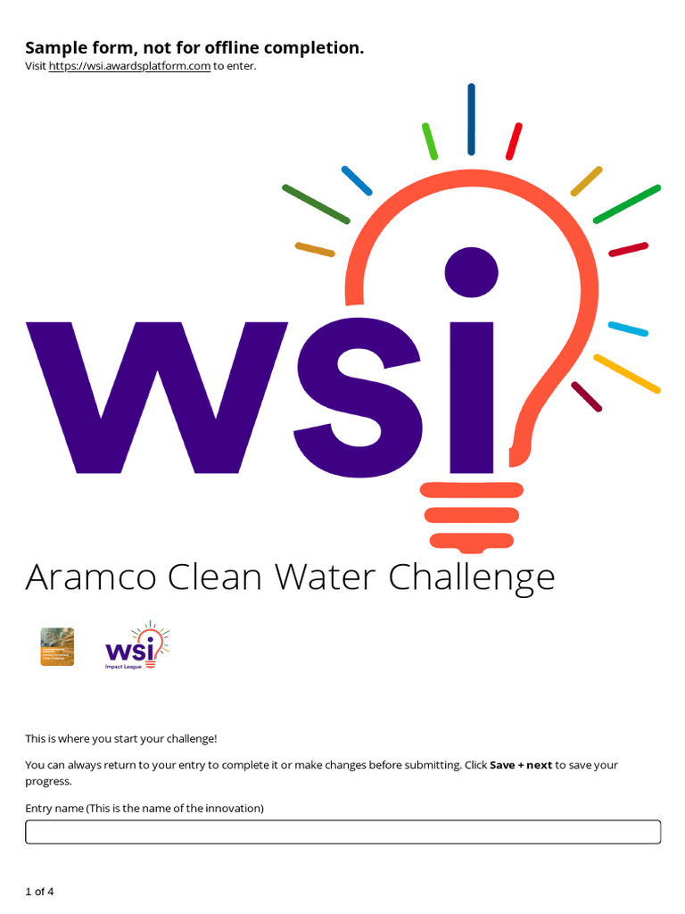 Aramco Clean Water Challenge: Sample Form, Not For o Ine Completion | PDF
