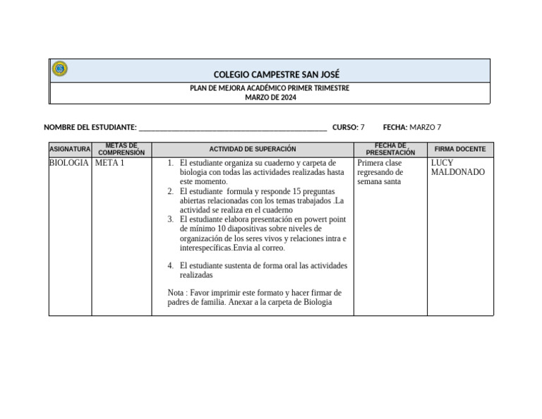 2024 Plan de Mejora Trimestre 1 | PDF