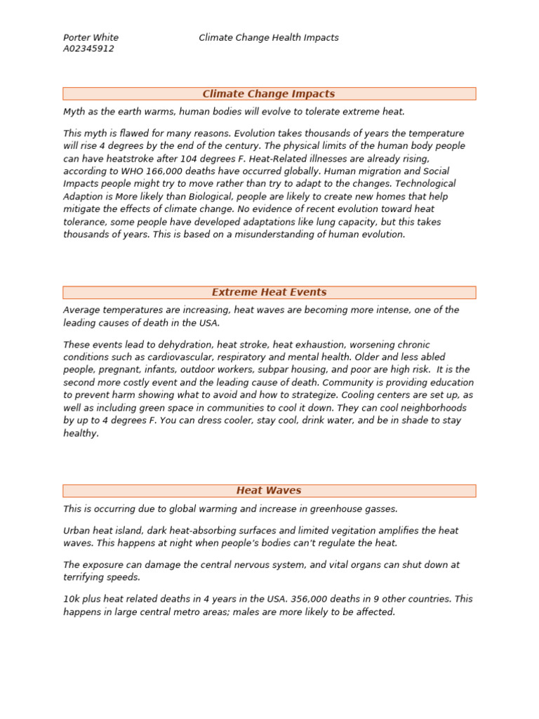 Climate Change Impacts On Health | PDF | Climate Change | Food Security