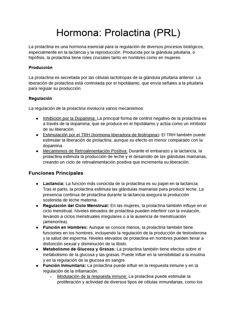 Prolactina: Funciones y Regulación Hormonal | PDF | Sistema inmune ...