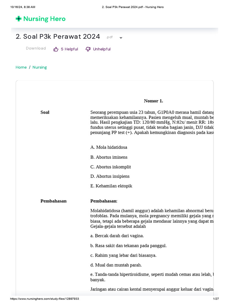 Soal P3k Perawat 2024.pdf - Nursing Hero | PDF