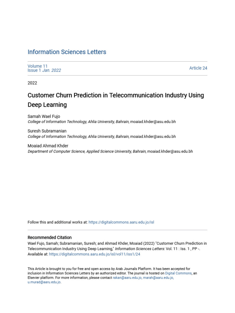 Customer Churn Prediction in Telecommunication Industry Using Deep ...