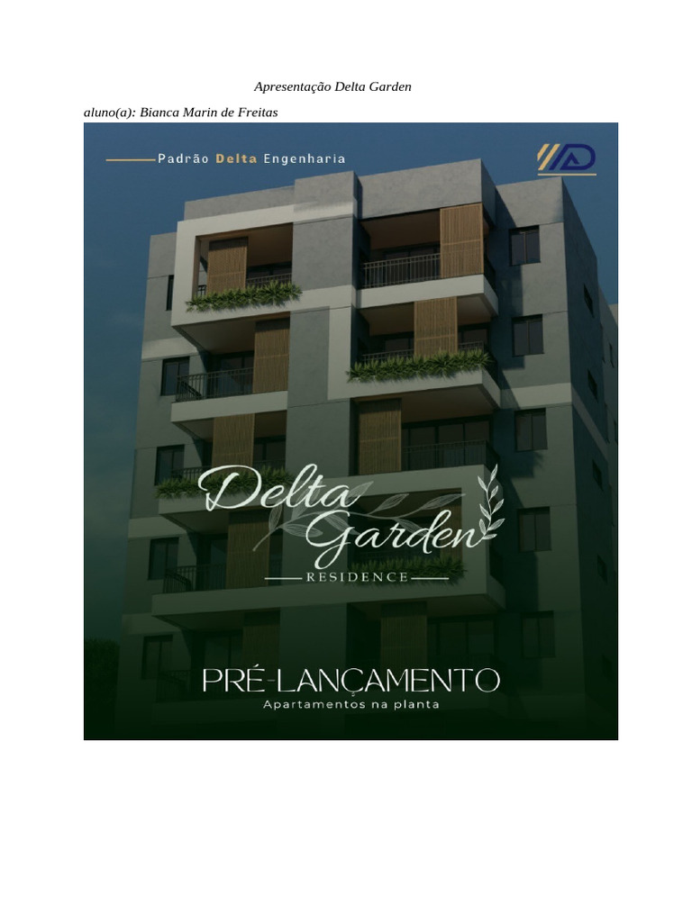 Apresentação Delta Garden Aluno (A) Bianca Marin de Freitas | PDF