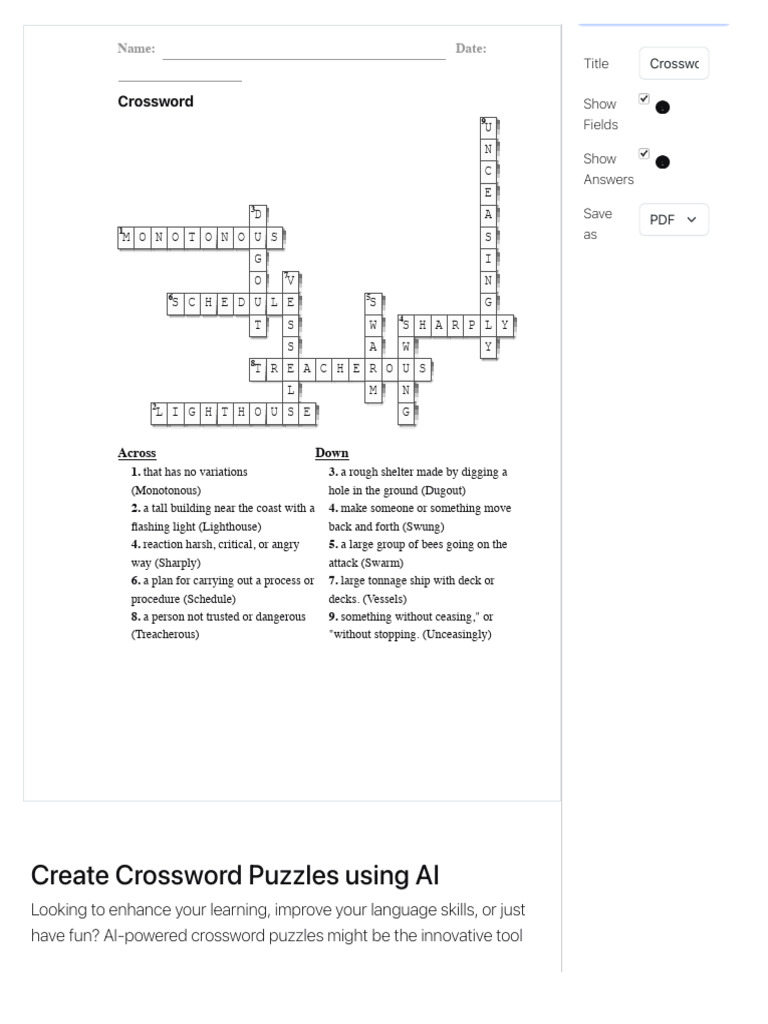Create A Crossword Online With AI | PDF