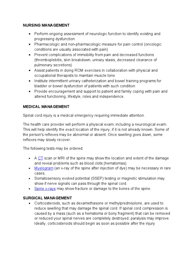 Nursing Management of Spinal Cord Injury | PDF | Spinal Cord Injury | Pain