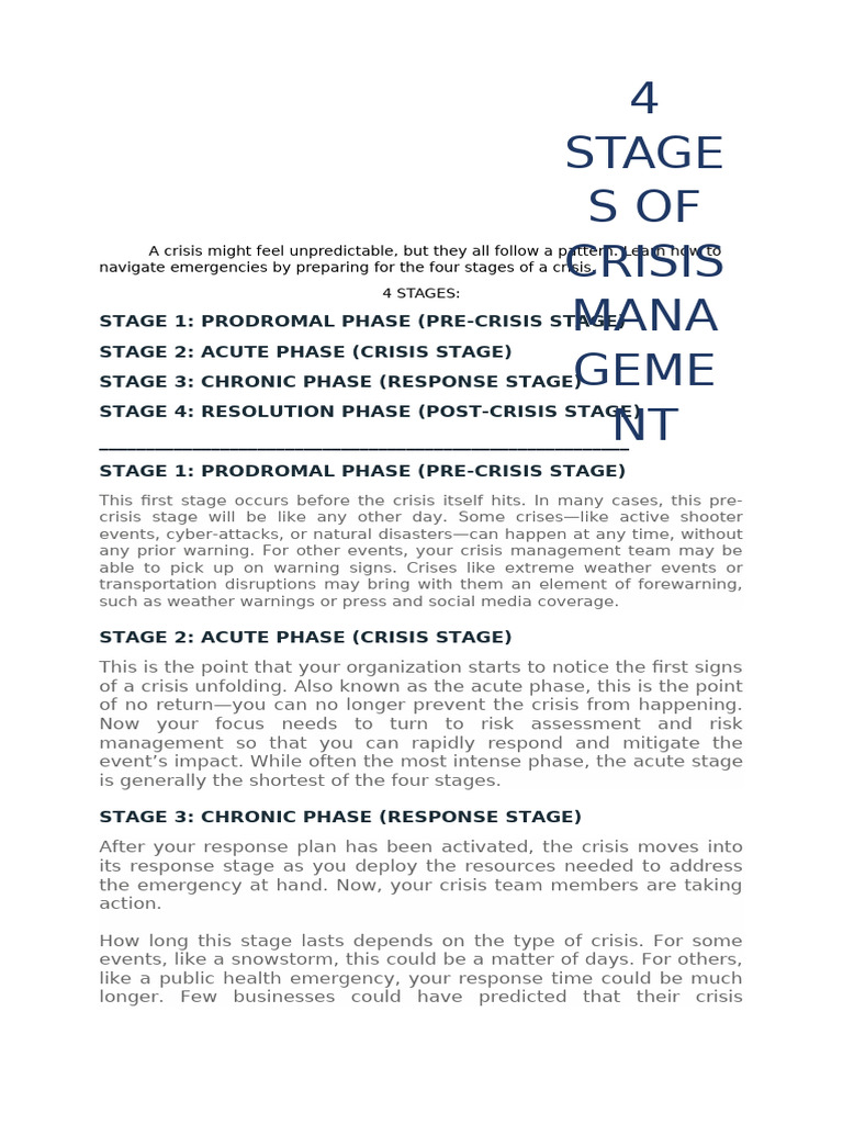 Four Stages of Crisis Management | PDF | Crisis Management | Risk ...