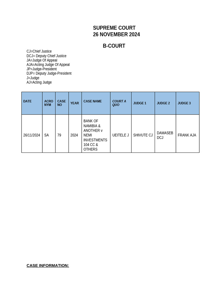 26 November 2024 Court Roll With Case Summary | PDF