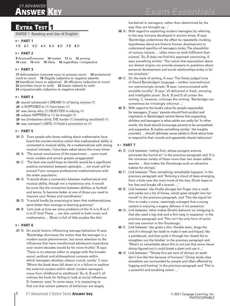 C1 Extra Test 2 Aswrs | PDF