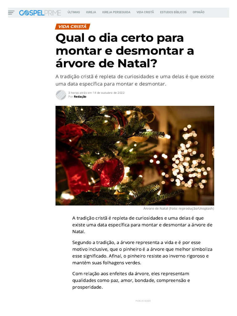 Qual o Dia Certo para Montar e Desmontar A Árvore de Natal | PDF