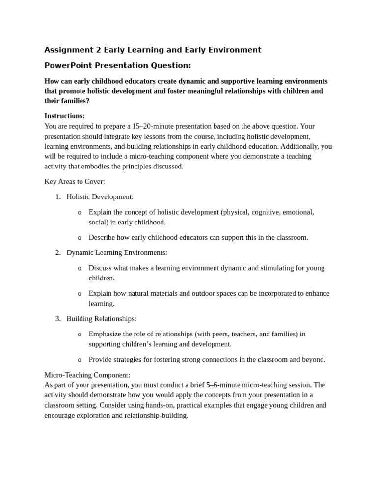 Assignment 2 Early Learning Environment | PDF
