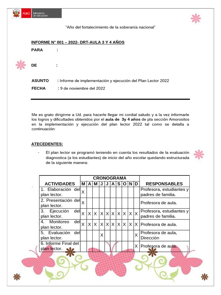 Informe De Implementacion Y Ejecucion Del Plan Lector 2021 1 Pdf
