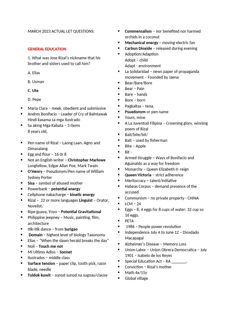 March 19 2023 Actual Let Questions 1 | PDF