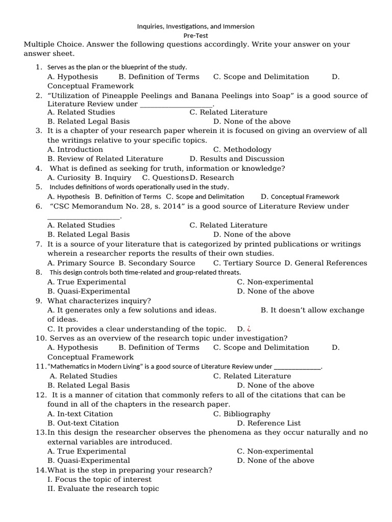 I3 - Pre-Test | PDF