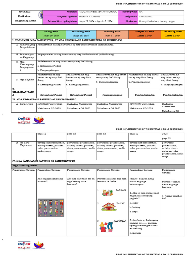 G1 Q1 DLL WEEK 1 Makabansa | PDF