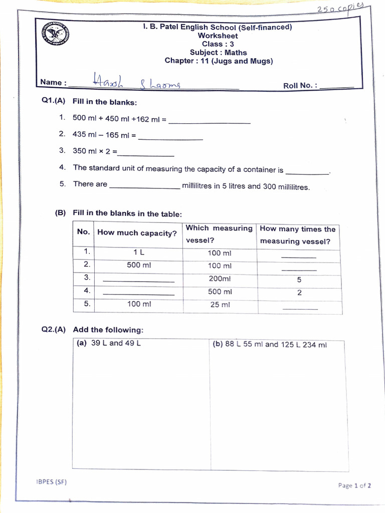 Ch.11 Class 3 Worksheet | PDF