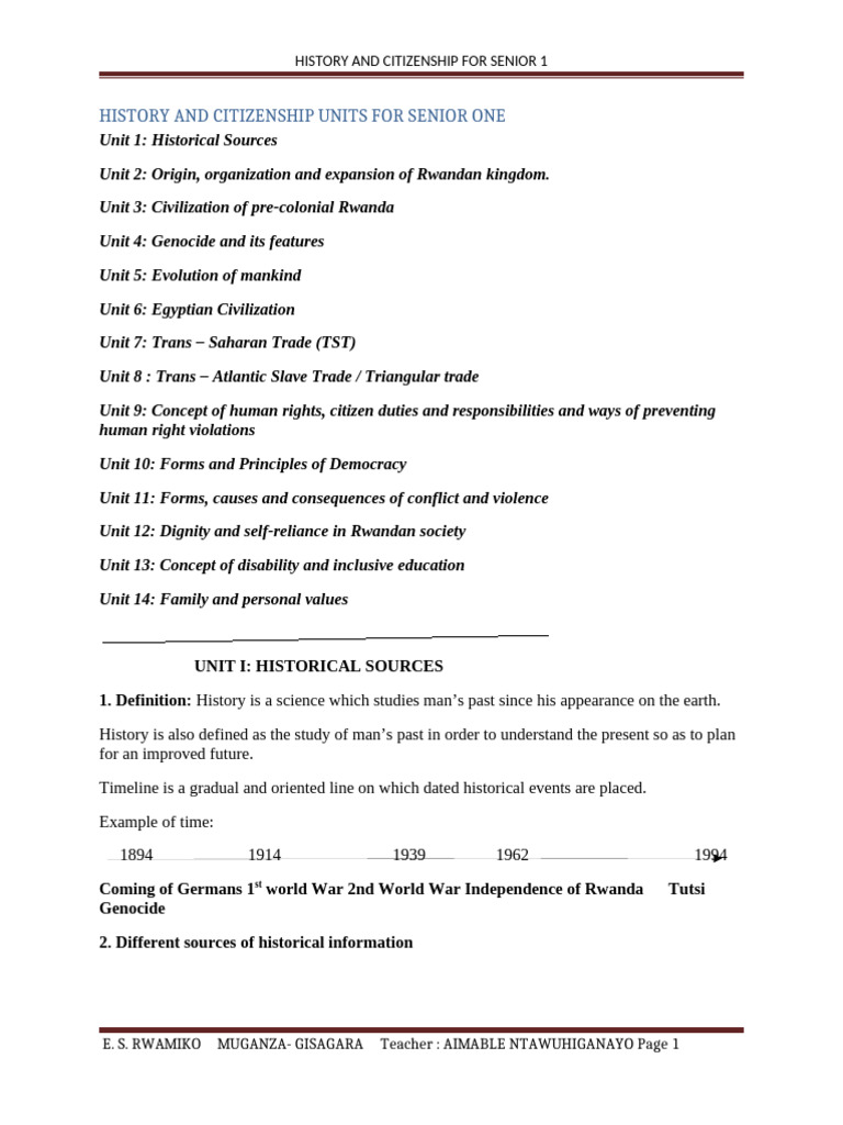 History Notes S1 2022 Up-Dated | PDF