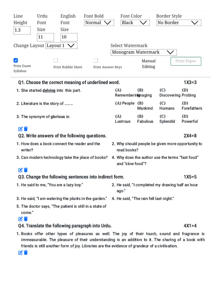 10th B English October Test | PDF