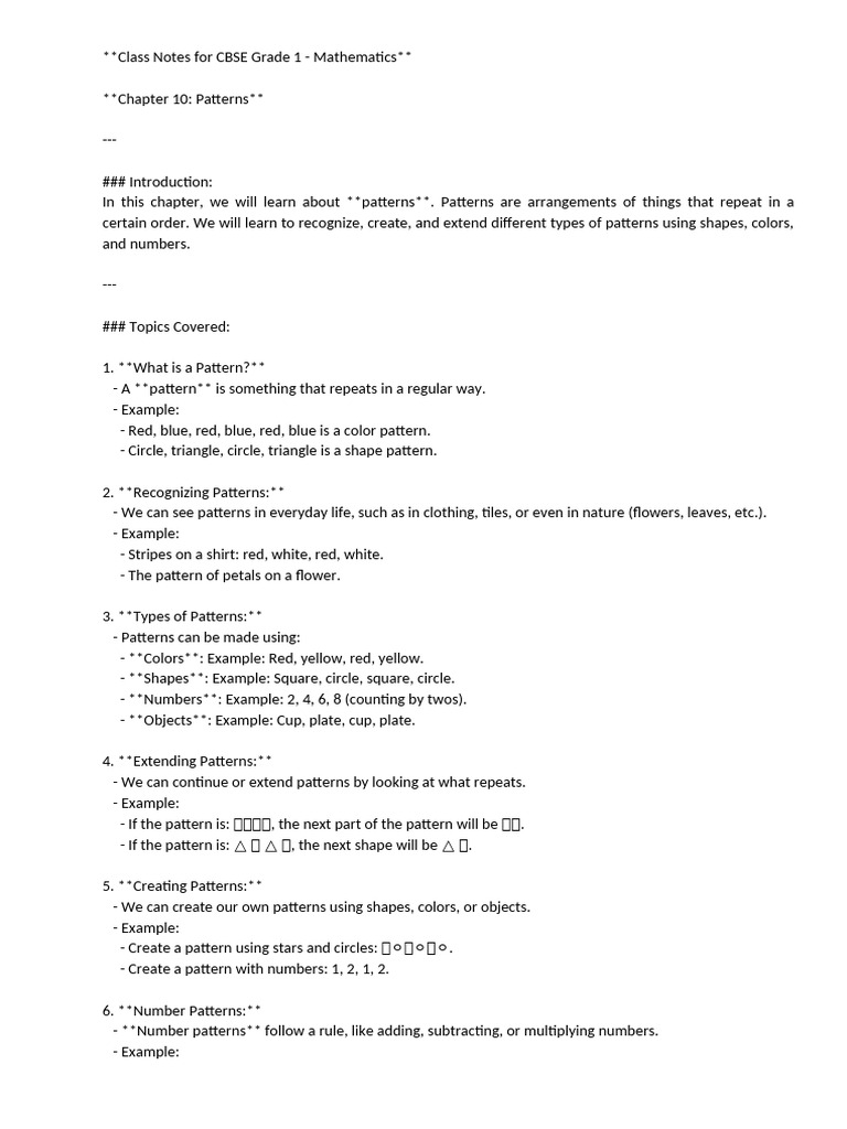 Class Notes For CBSE - Grade 1 - Maths - Chapter 10 | PDF