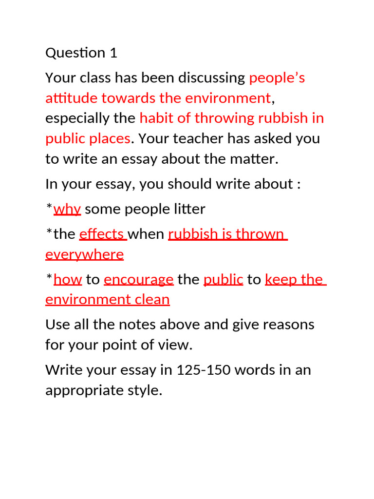 Question About People'Attitude of Throwing Rubbish | PDF
