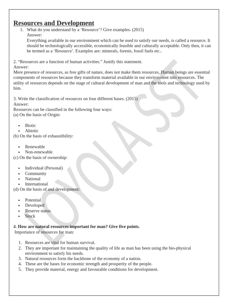 Resources and Development class 10 notes | PDF