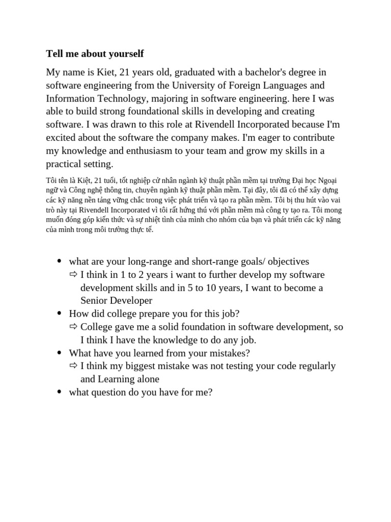 Tell Me About Yourself | PDF
