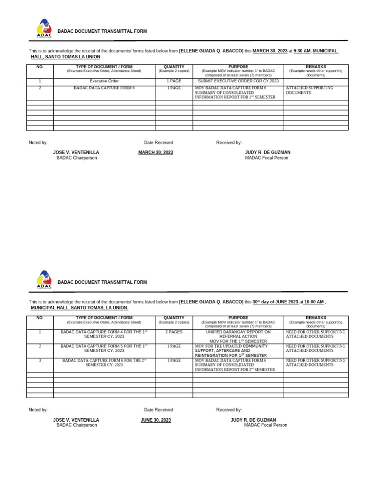 Badac Document Form Transmittal Pdf