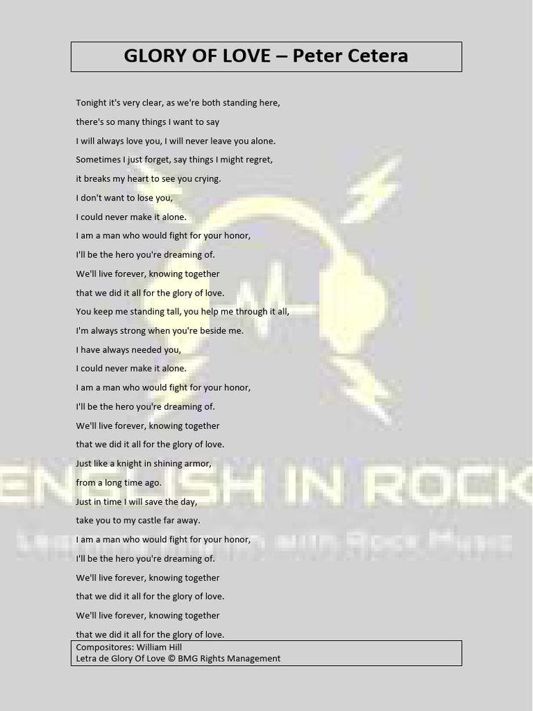 Different Tenses Glory of Love Lyrics PDF