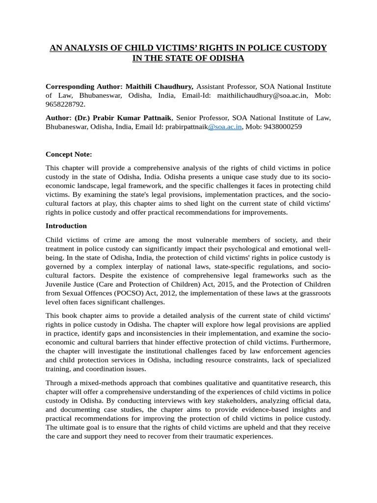 An Analysis of Child Victims' Rights in Police Custody in The State of ...