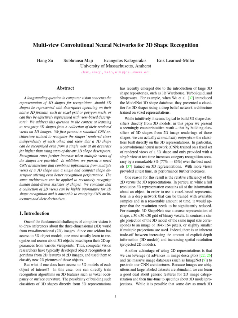 Multi-View CNN For 3D Shape | PDF