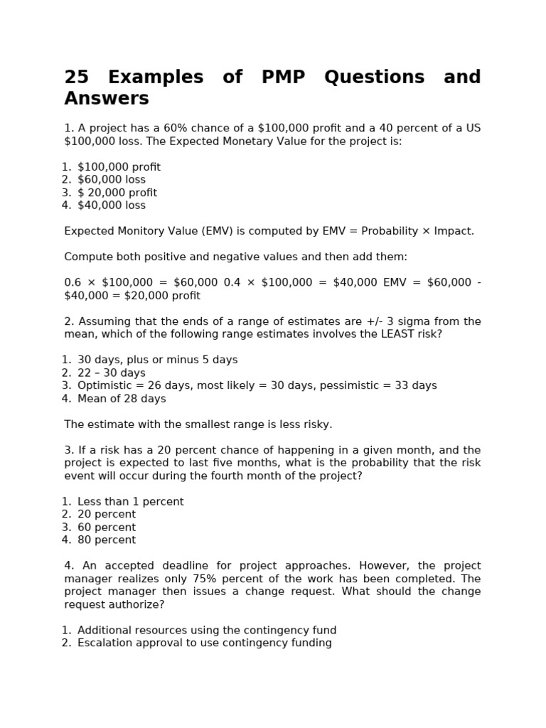 25 Examples of PMP Questions and Answers | PDF | Agile Software ...