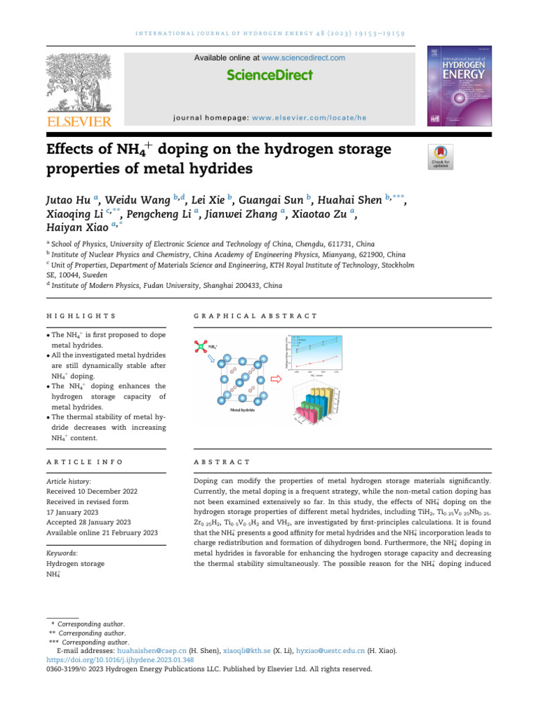 Effects of NH4+ Doping On The Hydrogen Storage Properties of Metal ...