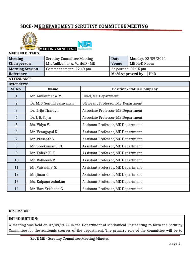 SC Minutes 1 | PDF