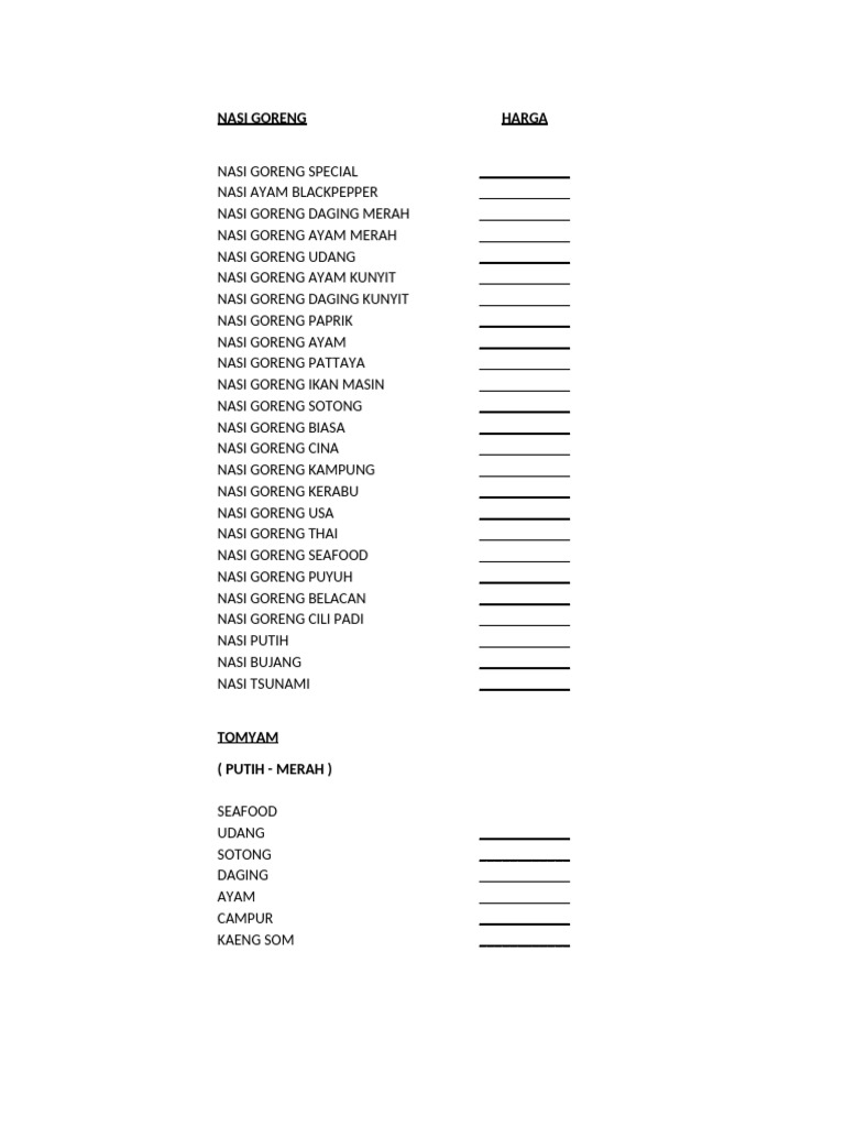 Menu Tomyam | PDF