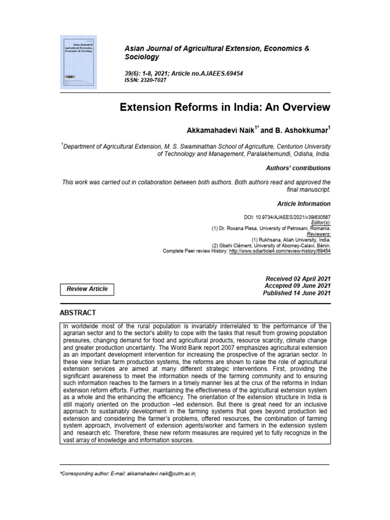Extension Reforms in India An Overview | PDF