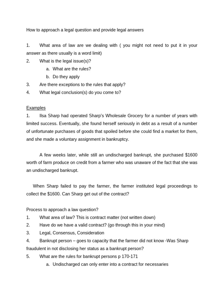 How To Approach A Question in Law | PDF | Bankruptcy | Law