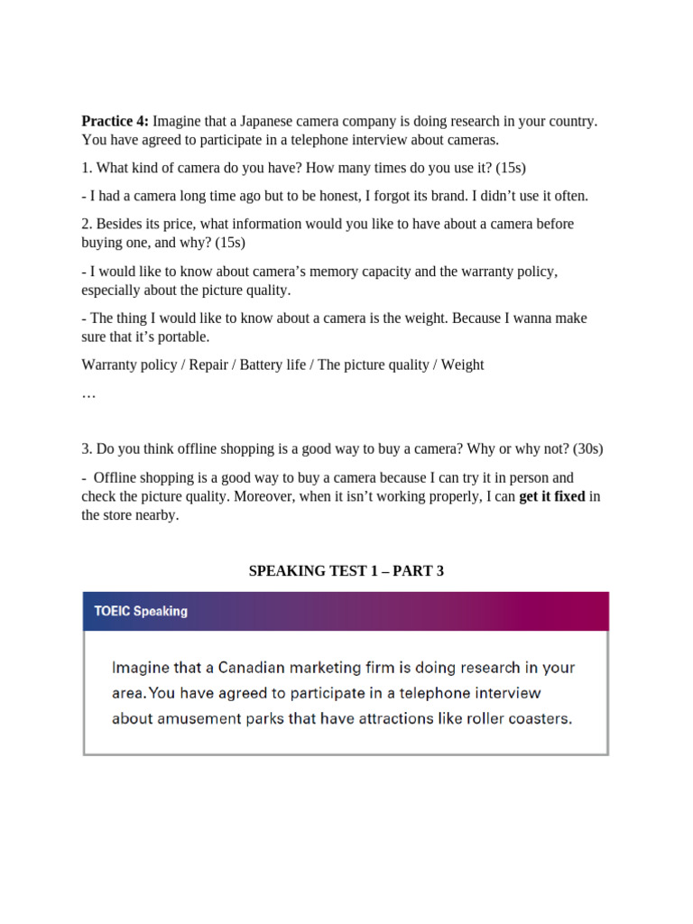 Part 3 Test Toeic Speaking | PDF