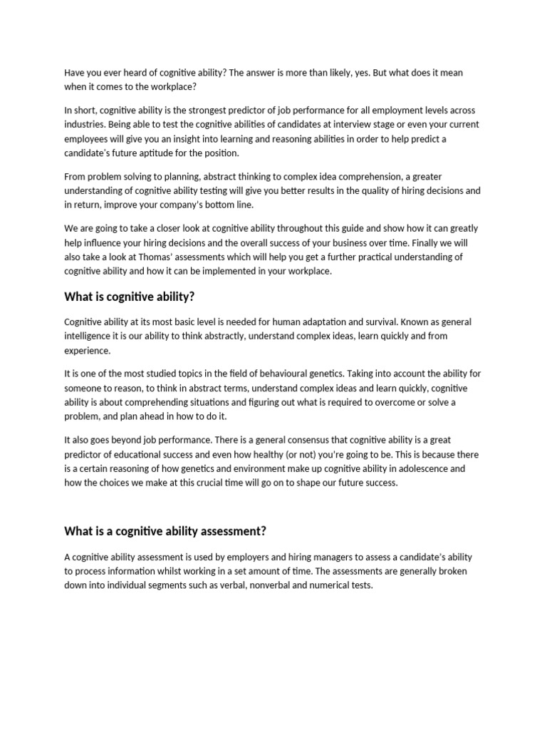 Cognitive Test-Thomas. Com | PDF | Reason | Career & Growth