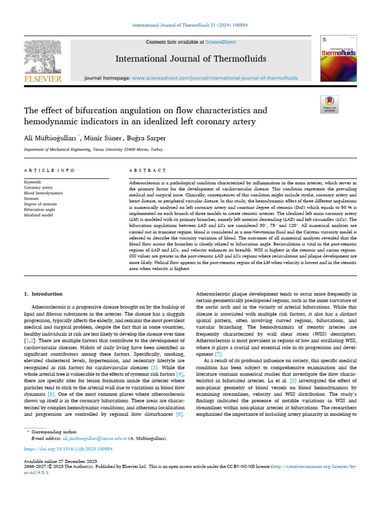 The Effect of Bifurcation Angulation On Flow Characteristics and ...