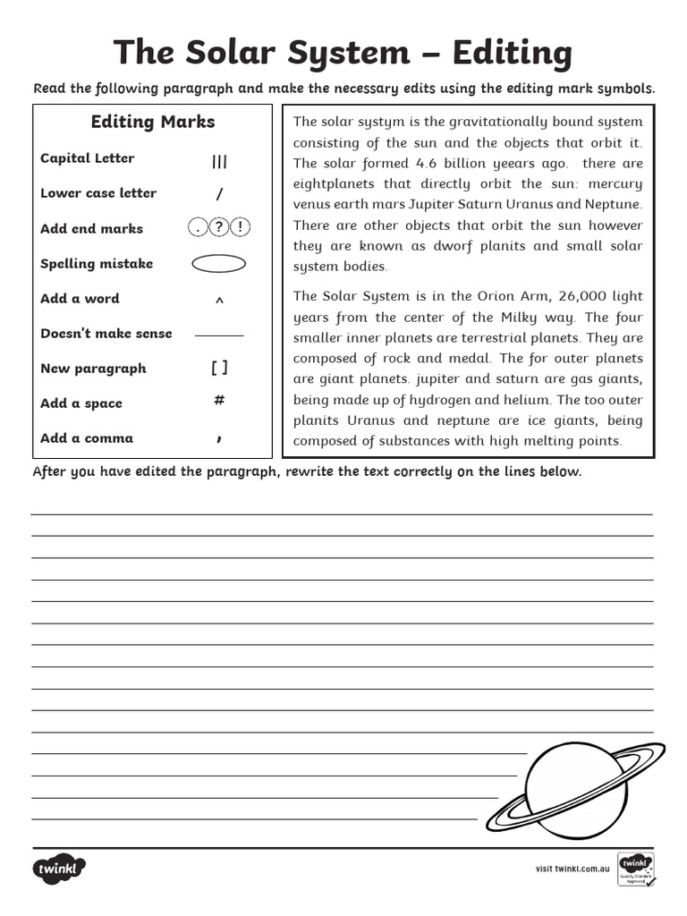 Au t2 e 3458 The Solar System Editing Passages Activity Sheet - Ver - 5 ...