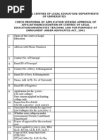 Check Proforma of Application Seeking Approval of Affiliation Recognition of Centres of Legal Education