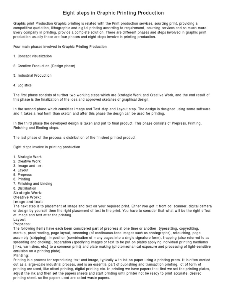 Eight Steps in Graphic Printing Production PDF Printing Photocopier