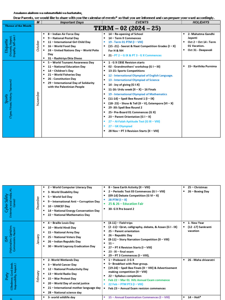 Academic Calendar (24-25) Term - 2 | PDF