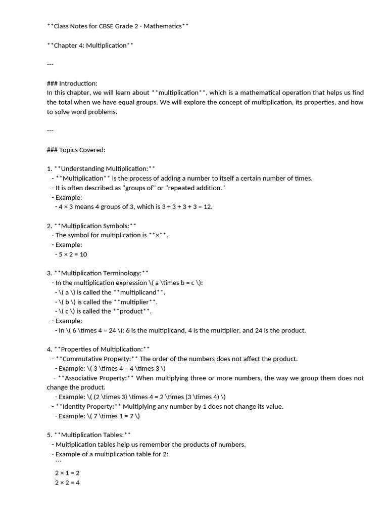 Class Notes For CBSE - Grade 2 - Maths - Chapter 04 | PDF