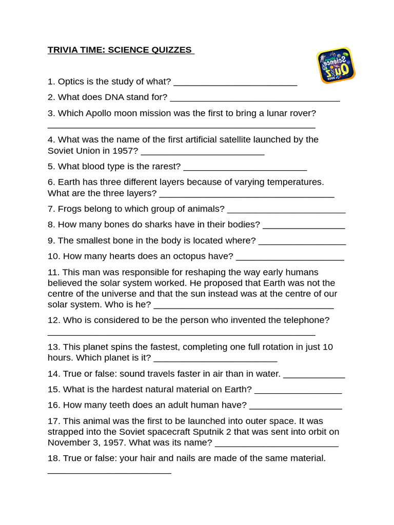 Trivia Time - Science Quizzes | PDF