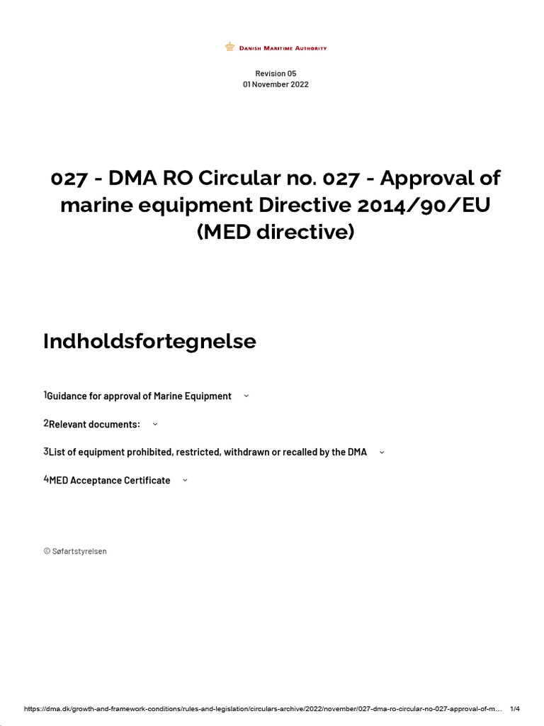 DMA 027 Version 05 - Approval of Marine Equipment (MED Directive) | PDF